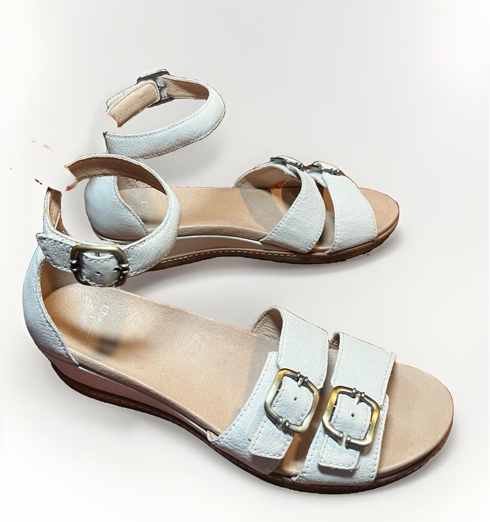 Dansko Women's Astrid White Wedge Sandal Textured Nubuck Size 39 EU 8.5-9 US